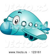 Vector of Cartoon Happy Blue Passenger Airplane by BNP Design Studio