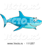 Vector of Cartoon Happy Blue Shark Smiling and Swimming by Vector Tradition SM