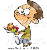 Vector of Cartoon Happy Brunette White School Boy Carrying a Cafeteria Lunch Tray by Toonaday