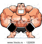 Vector of Cartoon Happy Buff MMA Fighter by Cory Thoman