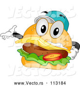 Vector of Cartoon Happy Cheeseburger Character Wearing a Baseball Cap and Presenting by BNP Design Studio