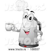 Vector of Cartoon Happy Electric Kettle Character Holding a Coffee Mug by BNP Design Studio