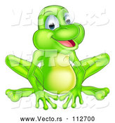 Vector of Cartoon Happy Green Frog Sitting by AtStockIllustration