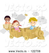 Vector of Cartoon Happy KChildren Playing with a Cardboard Train by BNP Design Studio