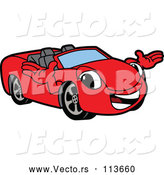 Vector of Cartoon Happy Red Convertible Car Mascot Character Welcoming by Mascot Junction
