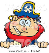 Vector of Cartoon Happy Red Haired Male Pirate Peeking over a Sign by Dennis Holmes Designs