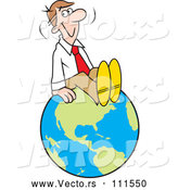 Vector of Cartoon Happy White Businessman Sitting on Top of the World by Johnny Sajem