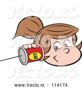 Vector of Cartoon Happy White Girl Holding a Can Pone to Her Ear by Johnny Sajem