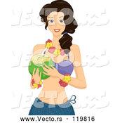 Vector of Cartoon Hawaiian Lady Holding a Coconut by BNP Design Studio