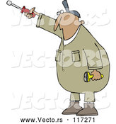 Vector of Cartoon Hispanic Worker Guy Pointing with a Nut Driver by Djart