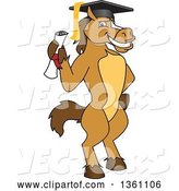 Vector of Cartoon Horse Colt Bronco Stallion or Mustang School Mascot Character Student Graduate Holding a Diploma by Toons4Biz