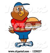 Vector of Cartoon Hungry Boy Chicken Holding a Pulled Pork Sandwich by LaffToon