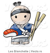 Vector of Cartoon Japanese Chef with Sushi and Chopsticks by Leo Blanchette