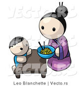 Vector of Cartoon Japanese Mother Feeding Child Saimin Noodles by Leo Blanchette
