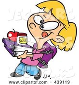 Vector of Cartoon Keen Girl Carrying Binders by Toonaday