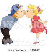 Vector of Cartoon Kid Couple Bending over to Kiss by BNP Design Studio