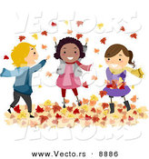 Vector of Cartoon Kids Playing in Autumn Leaves by BNP Design Studio