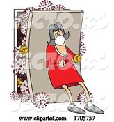 Vector of Cartoon Lady Wearing a Mask and Leaning Back Against a Door with Coronavirus by Djart