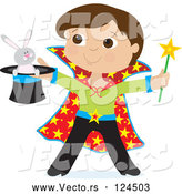 Vector of Cartoon Magician Boy Holding a Rabbit in a Hat by Maria Bell