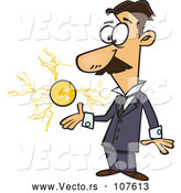 Vector of Cartoon Male Electrical Engineer, Nicola Tesla, with a Floating Ball of Energy by Toonaday