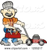 Vector of Cartoon Male White Handyman with a Tool Box and Lawn Mower by Andy Nortnik