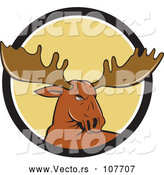Vector of Cartoon Moose Head Emerging from a Black White and Yellow Circle by Patrimonio