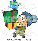 Vector of Cartoon Nervous Kid Carrying Stack of Christmas Presents by Toonaday