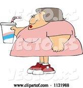 Vector of Cartoon Obese Lady Holding a Fountain Soda by Djart