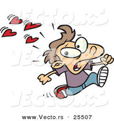 Vector of Cartoon of Love Hearts Trying to Attack a Boy Running Scared by Toonaday