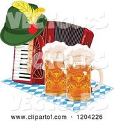 Vector of Cartoon Oktoberfest German Hat on an Accordion with Beer Mugs by Pushkin