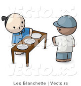 Vector of Cartoon Oriental Guy Serving 3 Plates to a Customer by Leo Blanchette
