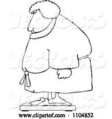 Vector of Cartoon Outlined Chubby Lady in a Robe Standing on a Scale by Djart