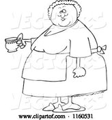 Vector of Cartoon Outlined Chubby Lady Wearing an Apron and Holding a Tea Cup by Djart