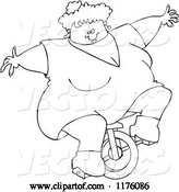 Vector of Cartoon Outlined Circus Freak Fat Lady Riding a Unicycle by Djart