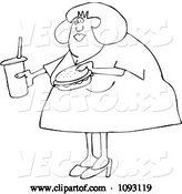 Vector of Cartoon Outlined Overweight Lady Carrying a Soda and Hamburger by Djart