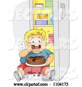 Vector of Cartoon Overweight Blond Boy Eating Cake in Front of a Refrigerator by BNP Design Studio