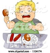 Vector of Cartoon Overweight Blond Boy Eating Chicken and Hot Dogs by BNP Design Studio