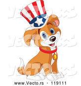 Vector of Cartoon Patriotic Puppy Wearing an American Top Hat by Pushkin
