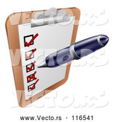 Vector of Cartoon Pen Checking on Items on a Clipboard by AtStockIllustration