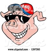 Vector of Cartoon Pig Face Wearing a Bbq Hat and Shades by LaffToon