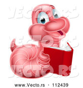 Vector of Cartoon Pink Earthworm Holding a Book by AtStockIllustration