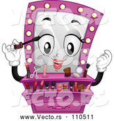 Vector of Cartoon Pink Vanity Mirror Mascot Putting on Makeup by BNP Design Studio