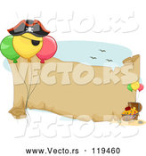 Vector of Cartoon Pirate Birthday Party Themed Banner with Balloons and Treasure by BNP Design Studio