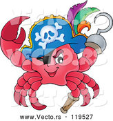 Vector of Cartoon Pirate Crab Captain with a Hat Peg Leg and Hook Hand by Visekart