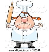 Vector of Cartoon Plump Angry Female Chef Holding up a Rolling Pin by Cory Thoman