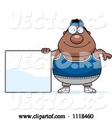 Vector of Cartoon Plump Black Gym Guy with a Sign by Cory Thoman