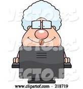 Vector of Cartoon Plump Granny Using a Desktop Computer by Cory Thoman