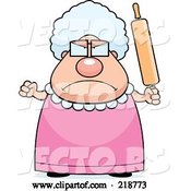 Vector of Cartoon Plump Granny Waving a Rolling Pin in Anger by Cory Thoman