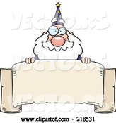 Vector of Cartoon Plump Old Wizard Looking over a Blank Banner by Cory Thoman