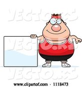 Vector of Cartoon Plump White Gym Guy with a Sign by Cory Thoman